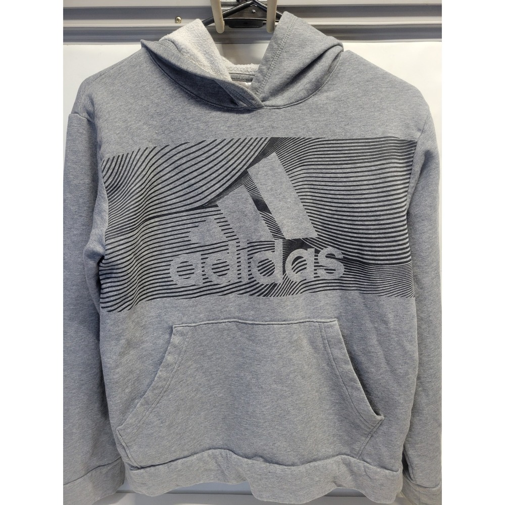 Kids Adidas Gray‎ Hoodie Athletic Logo Pullover Sweatshirt Size Medium